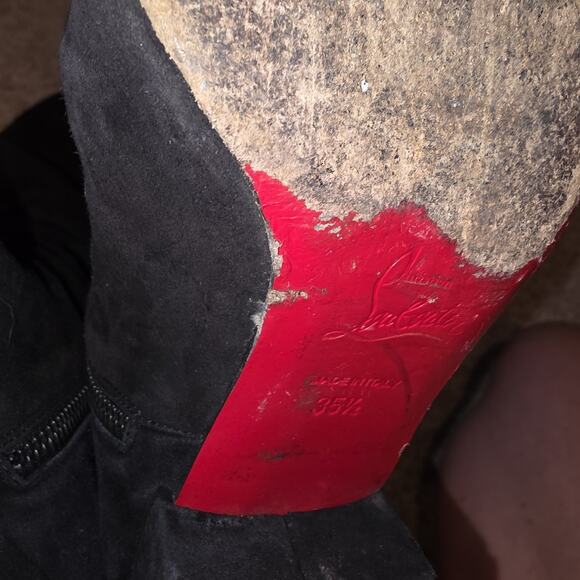 Christian Louboutin Liliboot 30 Black Suede Zipper Zip Knee High Heel Boot 35.5 - Picture 6 of 8